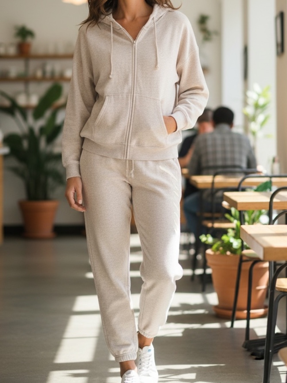 PINK Victoria's Secret Cream Zip Hoodie & Jogger Jumpsuit Set